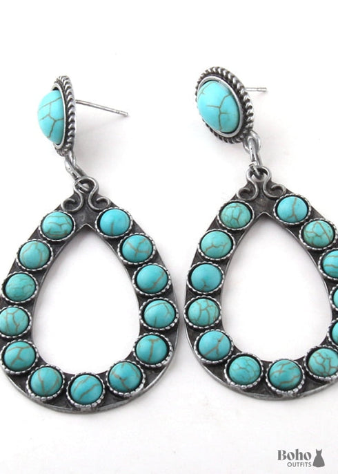 Boho Necklace, Jewelry Set, RH Turquoise White Blue Natural Stone